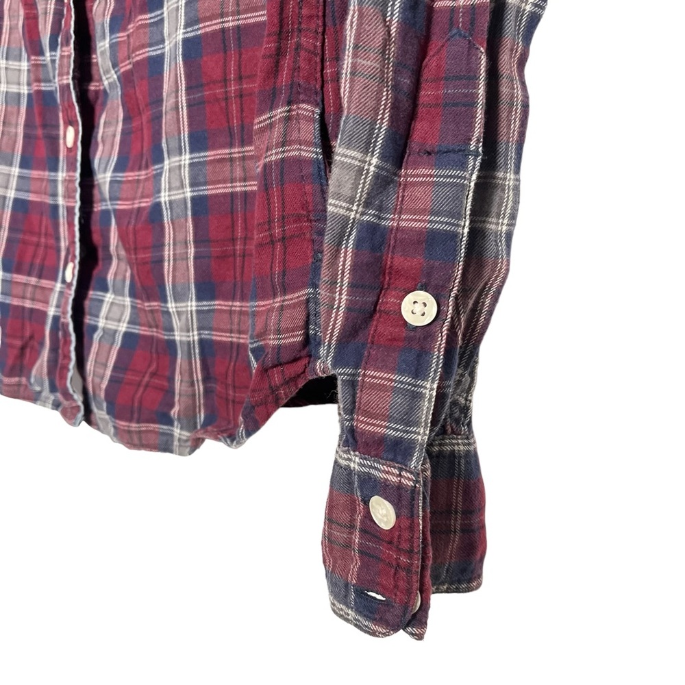 Levi's Burgundy Blue Plaid Cotton Button Down Shirt Medium Distressed Look - Picture 8 of 12